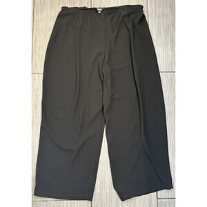 Vintage Eileen Fisher Georgette Silk Crepe Luxe Cropped Pants Black Wide Leg XL